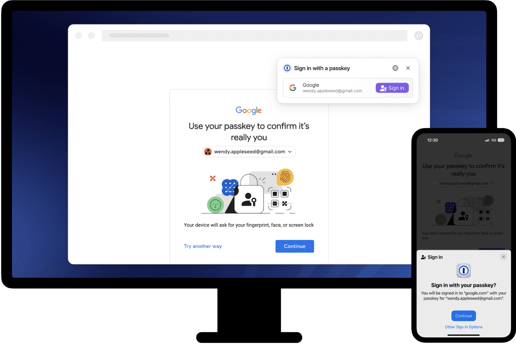 1Password Biometric Passkeys Creation and Seamless Multi-Device Synchronization