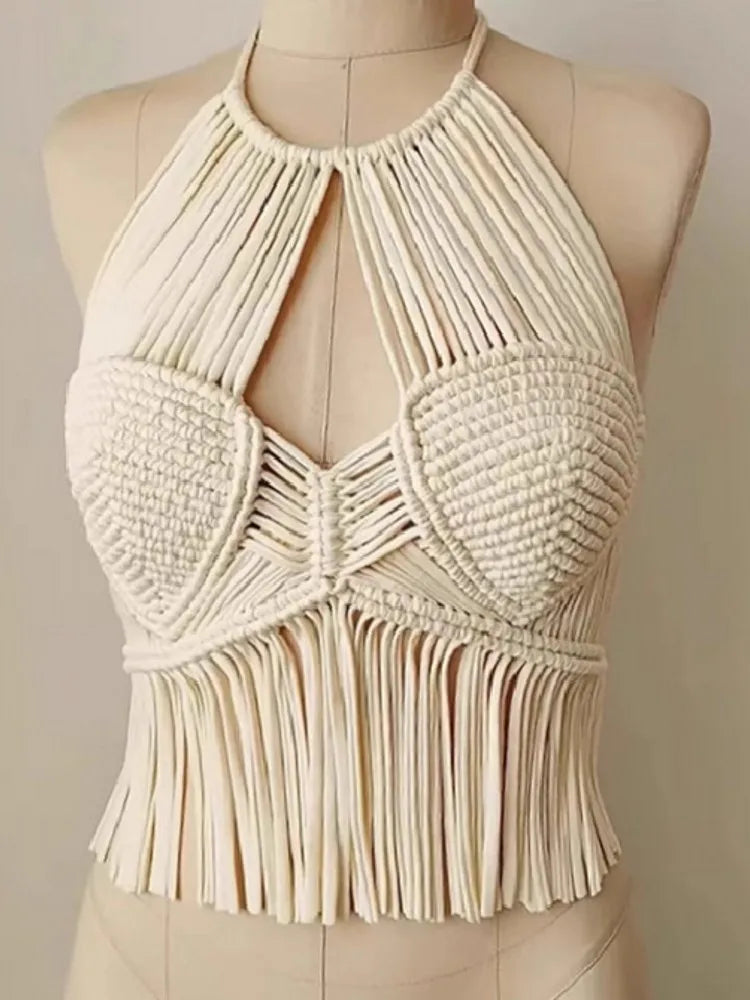 Aovica Boho Backless Halter Dress Silhouette