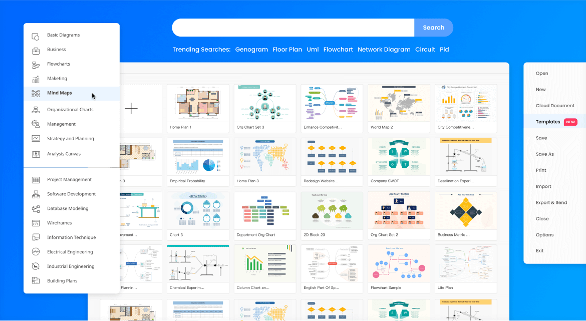 Official Wondershare EdrawMax Workspace Interface, Infinite Canvas, and Diagramming Template Library