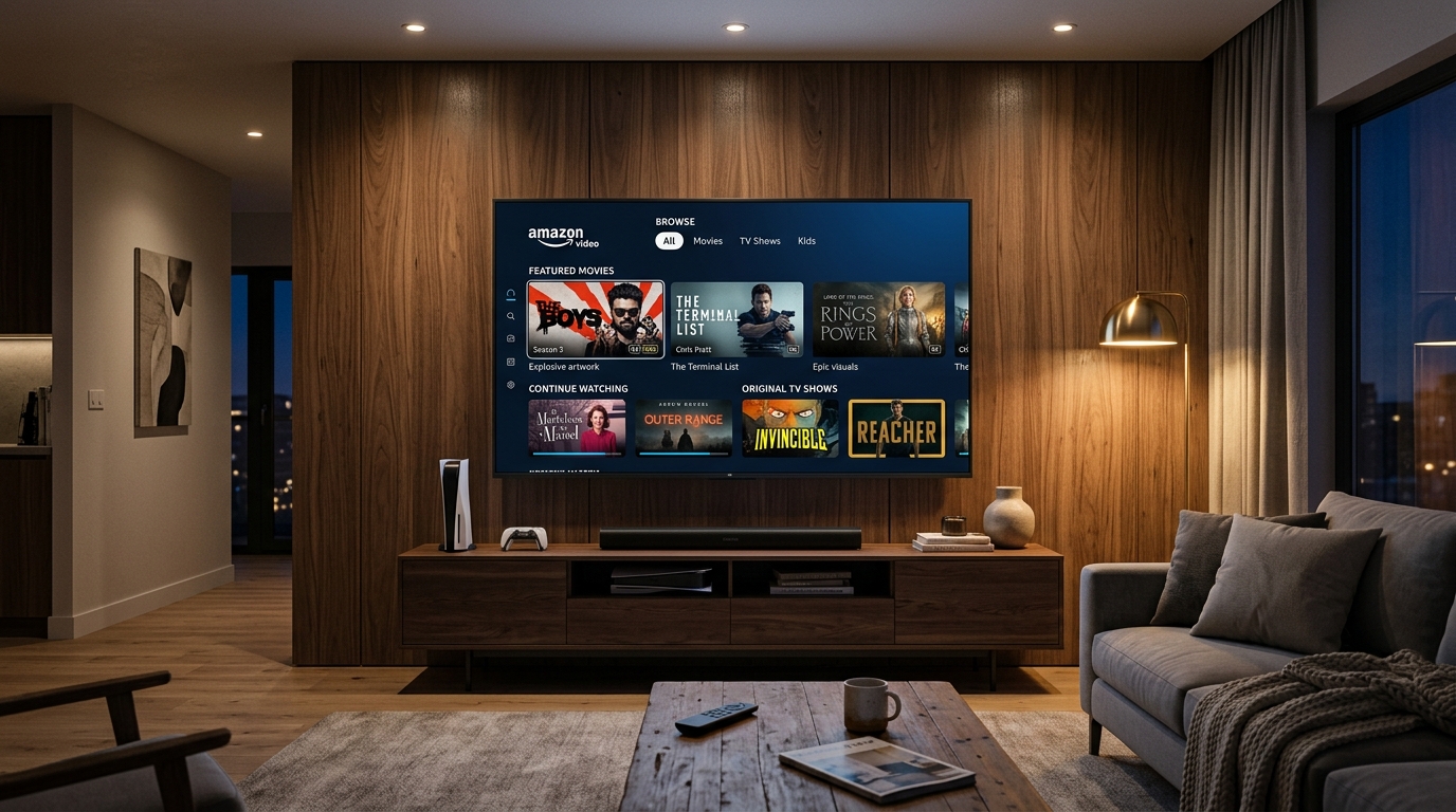 Amazon Prime Video 4K Ultra HD Streaming Dashboard on Smart TV in Modern Living Room